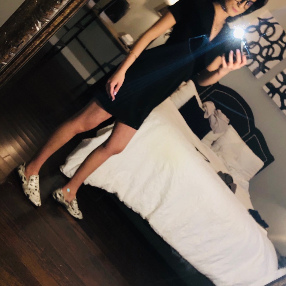 Black short sleeve v-neck plunge dress!